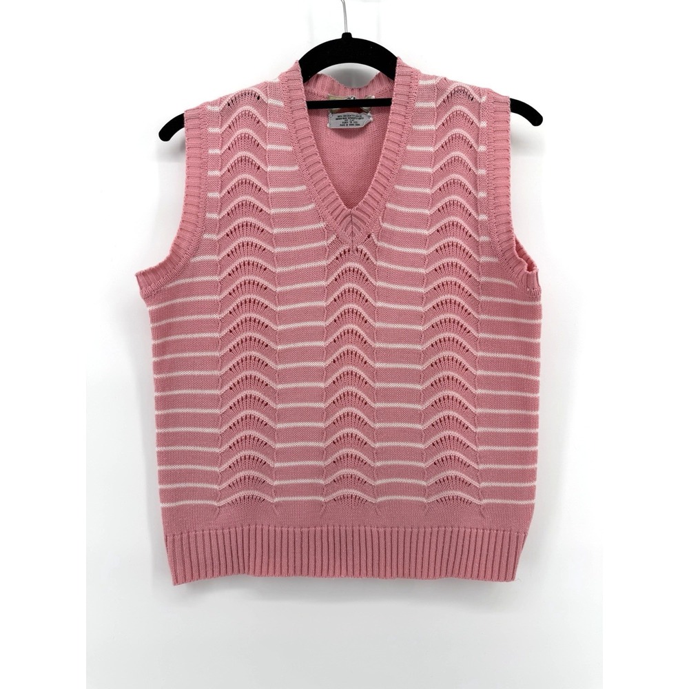 Joyce V-neck Pink Knit Sweater Vest Womens Large Feminine Y2K Knit Preppy VTG